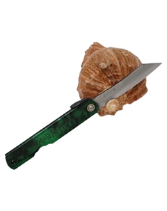Складной нож Hisui(Jade), 80мм, сталь Aogami Migaki, рукоять металл, Green Nagao higonokami