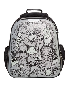 Ранец Класс (№1 School) Коты анатомический черный меняет цвет с двумя отделениями Комус