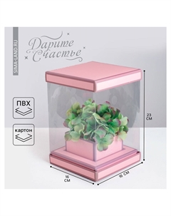 Коробка подарочная для цветов с вазой и пластиковыми окнами складная, упаковка Дарите счастье
