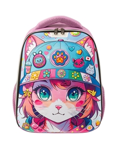 Ранец Класс Light1 Девочка кошка анатомический фиолетовый с одним отделением Комус