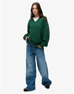 Джемпер Oversize с V-образным вырезом темно-зеленого цвета Superdry