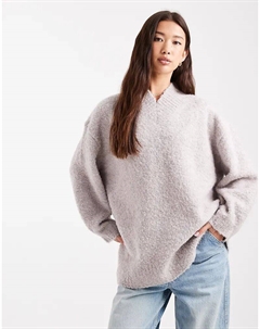 Длинный джемпер с V-образным вырезом из пряжи букле кремового цвета Asos design