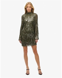 Мини-платье с бахромой и пайетками в цвете пыльно-оливкового цвета Superdry