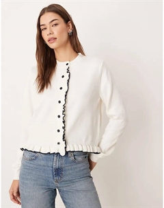 Тонкий кардиган с оборкой и контрастной отделкой кремового цвета Asos design