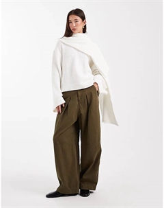 Вязаный джемпер с прикрепленным шарфом из шерсти кремового цвета Asos design