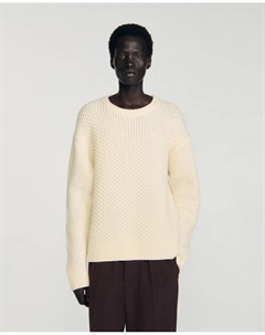 Мужской джемпер из шерсти с узором «соты», бежевый Sandro