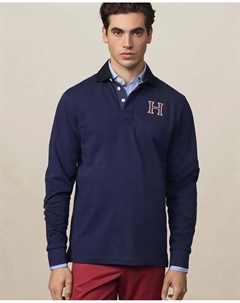 Мужская рубашка для регби с логотипом H, классическая посадка, индиго Hackett