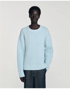Мужской джемпер из шерсти с узором «соты», светло-голубой Sandro