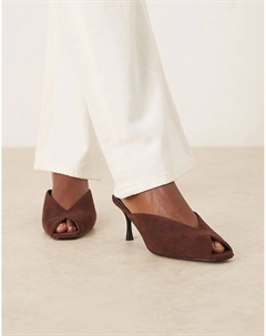 Мюли Sonika на каблуке-рюмочке из коричневой искусственной замши Raid