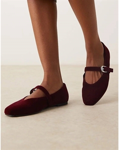 Балетки Leah Mary Jane от Wide Fit из бордового бархата Asos design