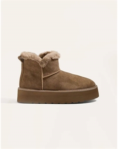 Ботинки из кожи на платформе цвета «крот» Oysho