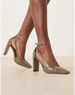 Туфли Posie на высоком каблуке из оливкового крокодила Asos design