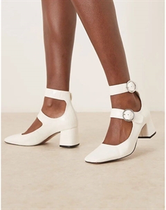 Туфли Sasha на среднем каблуке с двумя пряжками и ремешком из кожи крокодила белого цвета Asos design