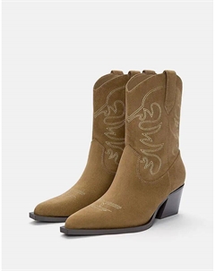 Ковбойские ботильоны на высоком каблуке песочного цвета Pull & bear