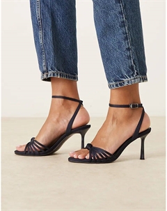 Босоножки Hero на среднем каблуке с узлом из темно-синего атласа Asos design