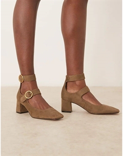 Туфли Sasha с двумя пряжками на среднем каблуке из замши оливкового цвета от Asos design