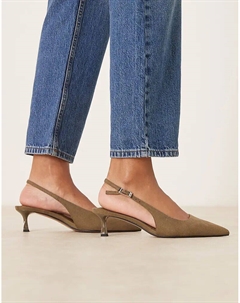 Туфли Wide Fit Skip с открытой пяткой и каблуком-рюмочкой из замши оливкового цвета Asos design