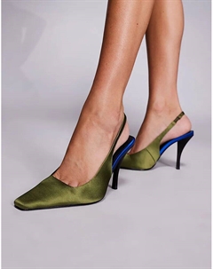 Туфли Proud на высоком каблуке с открытой пяткой из оливкового атласа Asos design