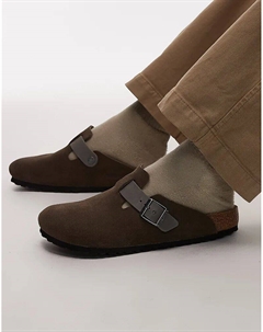 Замшевые сабо s Boston с контрастным ремешком коричневого цвета Birkenstock