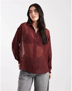 Рубашка с прозрачной отделкой из ткани «добби» бордового цвета Asos design