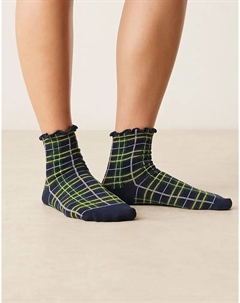Носки в мелкую клетку с оборкой сверху, темно-синие, разноцветные Asos design
