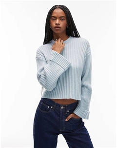 Вязаный джемпер с отворотами синего цвета Asos design