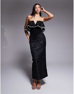 Платье макси из жаккарда с вырезом лодочкой и жемчужной отделкой, черное Asos luxe