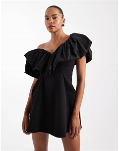 Структурированное мини-платье на одно плечо с контрастным тафтовым вырезом, присборенным сзади, черного цвета Asos design
