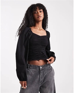 Блузка с длинными рукавами и сборками, черного цвета Pieces