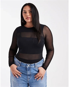 Боди с длинными рукавами и сетчатыми вставками DESIGN Curve черного цвета Asos