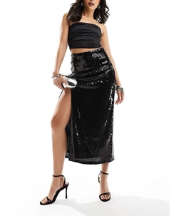 Юбка мидакси с пайетками и разрезом, черная Asos design