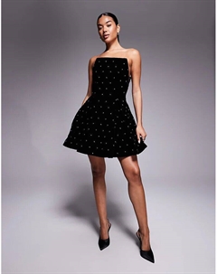 Стеганое бархатное мини-платье со стразами черного цвета Asos luxe