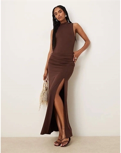 Юбка макси с драпировкой на талии от коричневого цвета Asos design