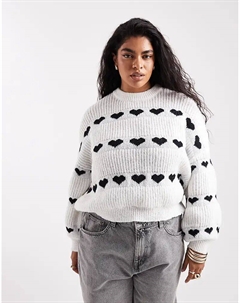 Вязаный джемпер Curve с узором в виде сердца, монохром Pieces