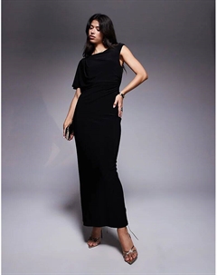 Асимметричное макси-платье с открытой спиной черного цвета Forever new