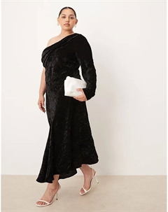 Бархатное платье макси с асимметричной драпировкой DESIGN Curve черного цвета Asos