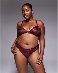 Классические стринги DESIGN Curve Simone премиум-класса с тонкой вышивкой и атласной окантовкой в ​​бордовом цвете Asos