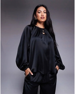 Черная атласная блузка с объемными рукавами Asos design