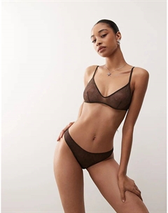 Комплект из 2 трусиков-стрингов из сетчатого кружева коричневого и черного цветов Weekday