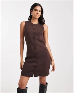 Трикотажное мини-платье с обтянутыми пуговицами шоколадно-коричневого цвета Vero moda