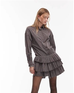 Мини-платье-рубашка с заниженной талией и плиссированной юбкой в ​​коричнево-синюю полоску Asos design