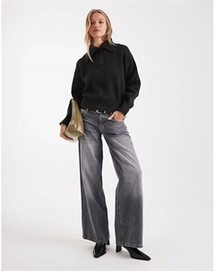 Джемпер в рубчик с матросским воротником черного цвета Asos design