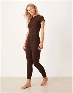 Леггинсы DESIGN Petite Lounge Mix & Match в рубчик шоколадно-коричневого цвета Asos