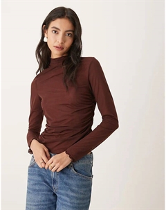 Лонгслив шоколадного цвета с высоким воротом и длинными рукавами из полупрозрачной сетки Asos design