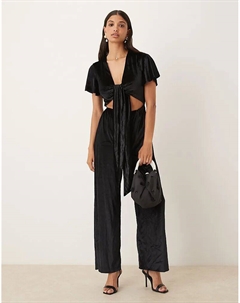 Комбинезон с завязкой спереди из черного бархата Collective the label