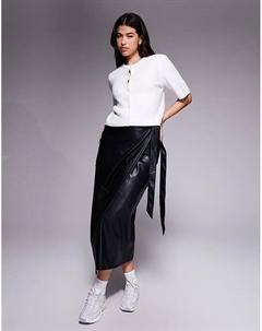 Юбка миди из искусственной кожи с запахом черного цвета Asos design