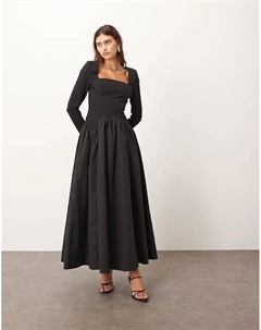 Платье макси с квадратным вырезом и пышной юбкой черного цвета Arrange