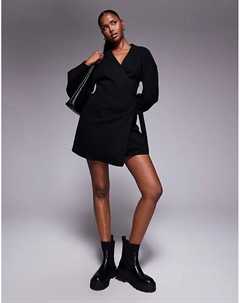 Супермягкое мини-платье с длинными рукавами и завязкой спереди от, черное Asos design