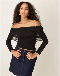 Топ из сетчатой ​​ткани с открытыми плечами черного цвета Gina tricot