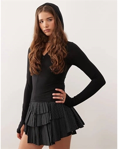 Облегающий топ с длинными рукавами, застежкой-молнией и капюшоном, черного цвета Weekday